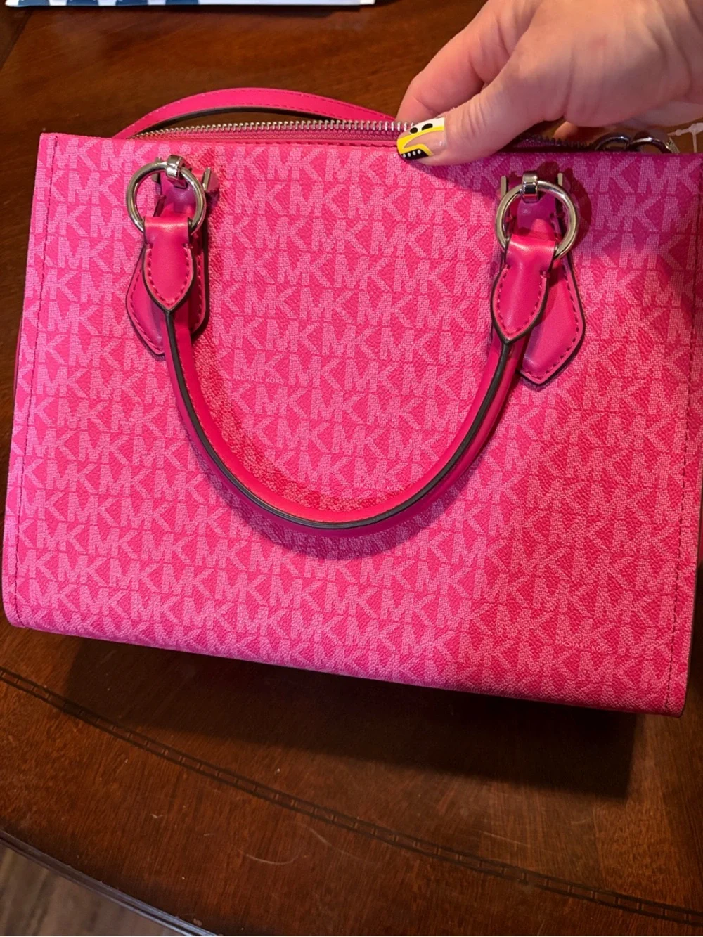Michael Kors Bright Pink Logo-Print Satchel